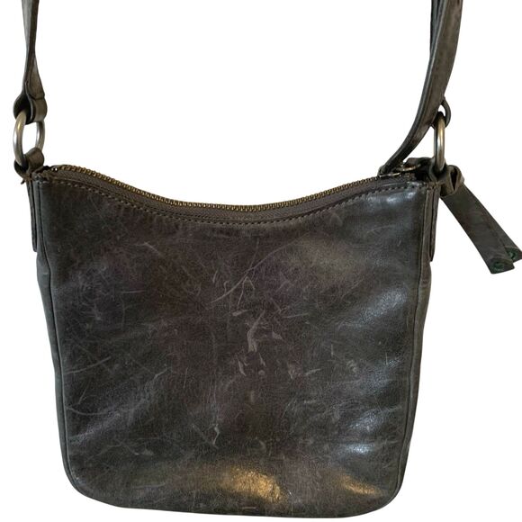 Frye Melissa Swing Crossbody Dark Gray Leather Plaid Lining Zip Closure - Picture 4 of 10